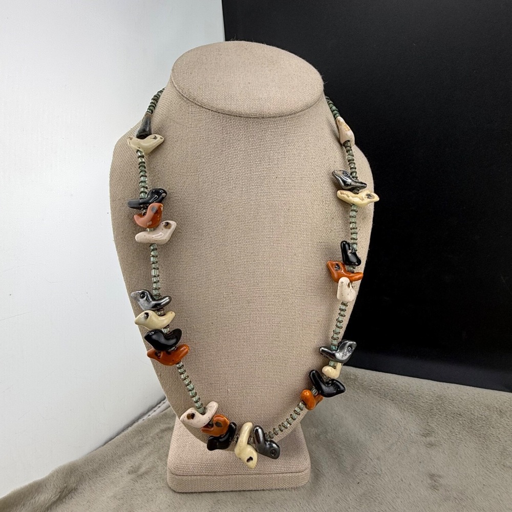 Vintage Fetish‎ Necklace Ceramic Birds Beaded 23"